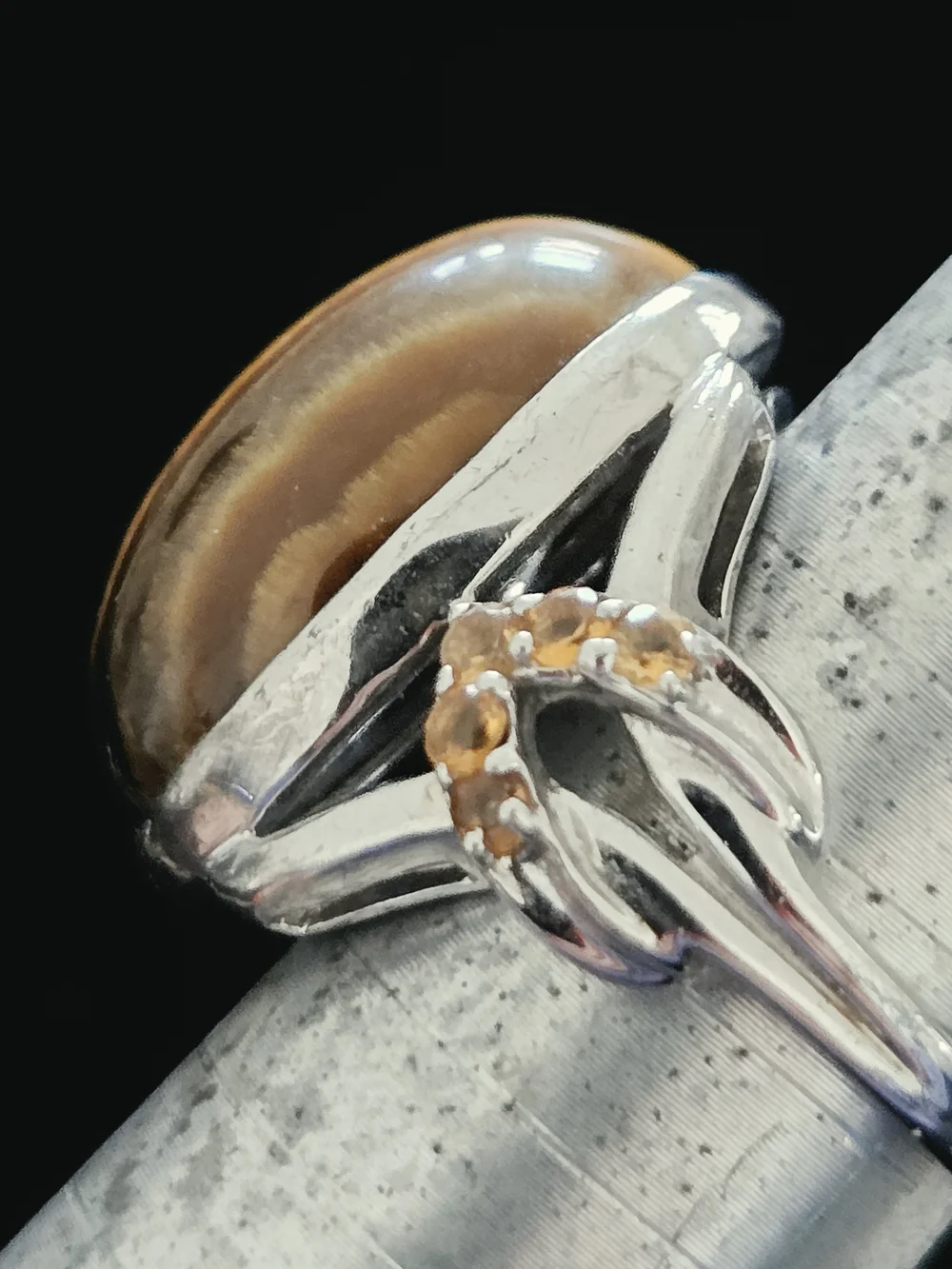 Sterling Silver Tiger's Eye Statement Ring - Brown Gemstone